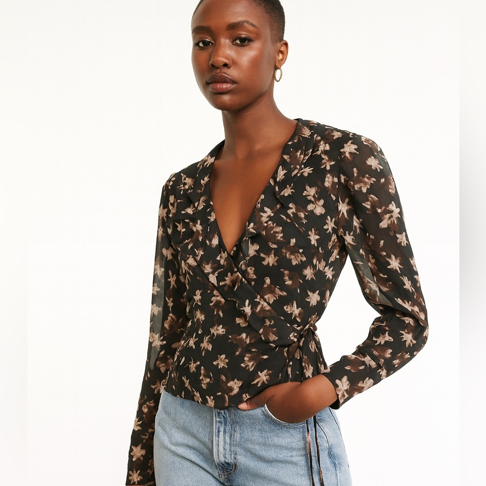 Frank & Oak Floral Wrap Top with Ruffle